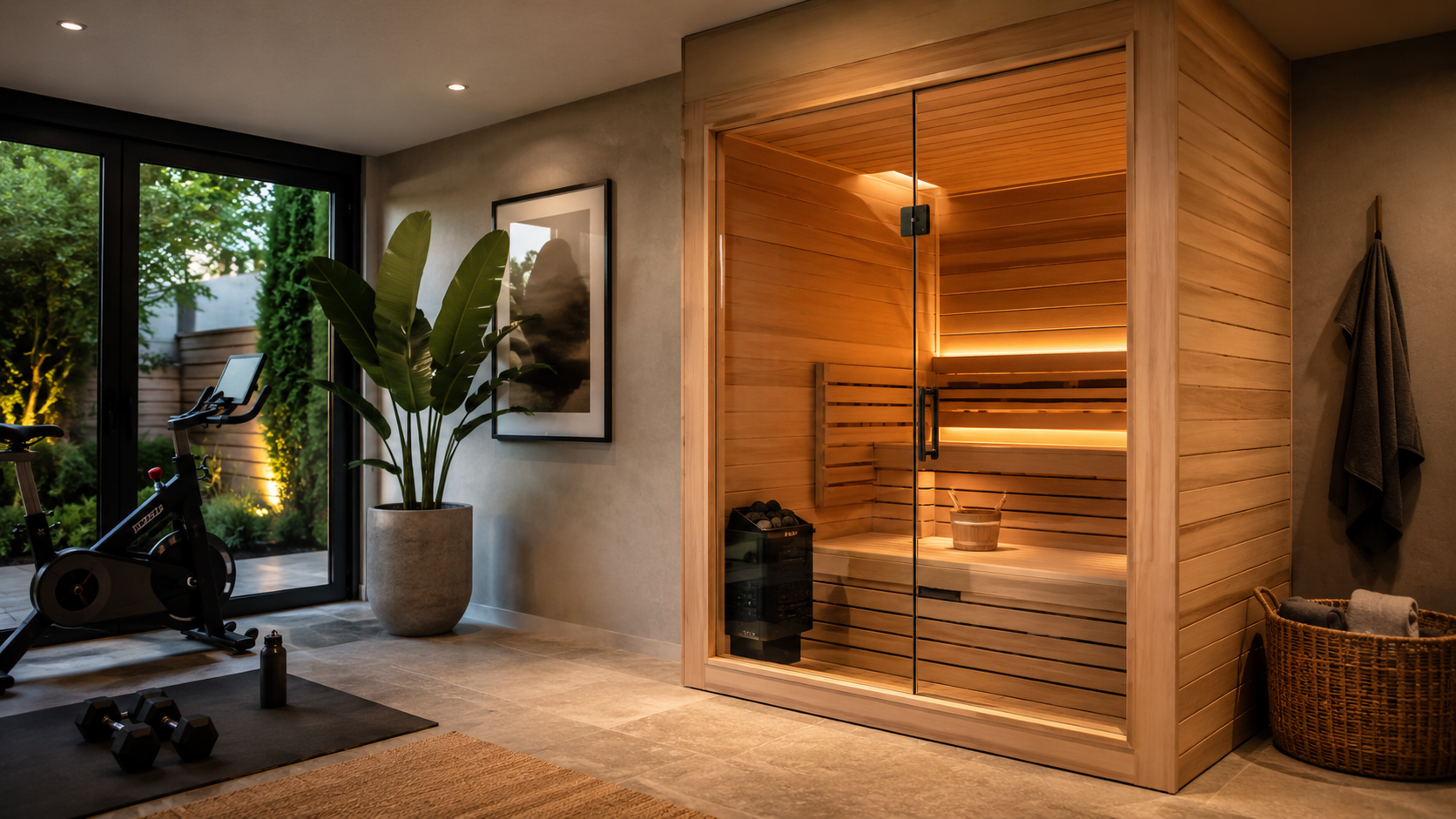 Stylish home sauna integrated into a residential wellness space