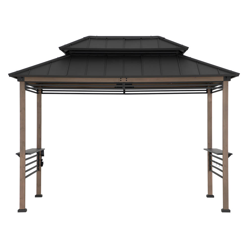 SUNJOY Smart Wooden Grill Gazebo with Outlets 8x12 - Brown