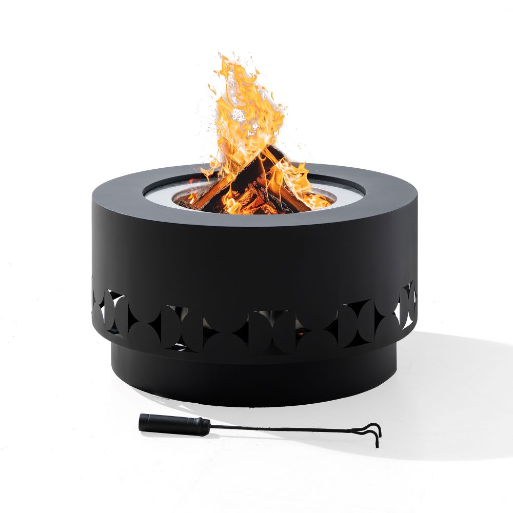 SUNJOY Vulcan Extra Tall Round Smokeless Fire Pit 28", Delta Pattern - Black